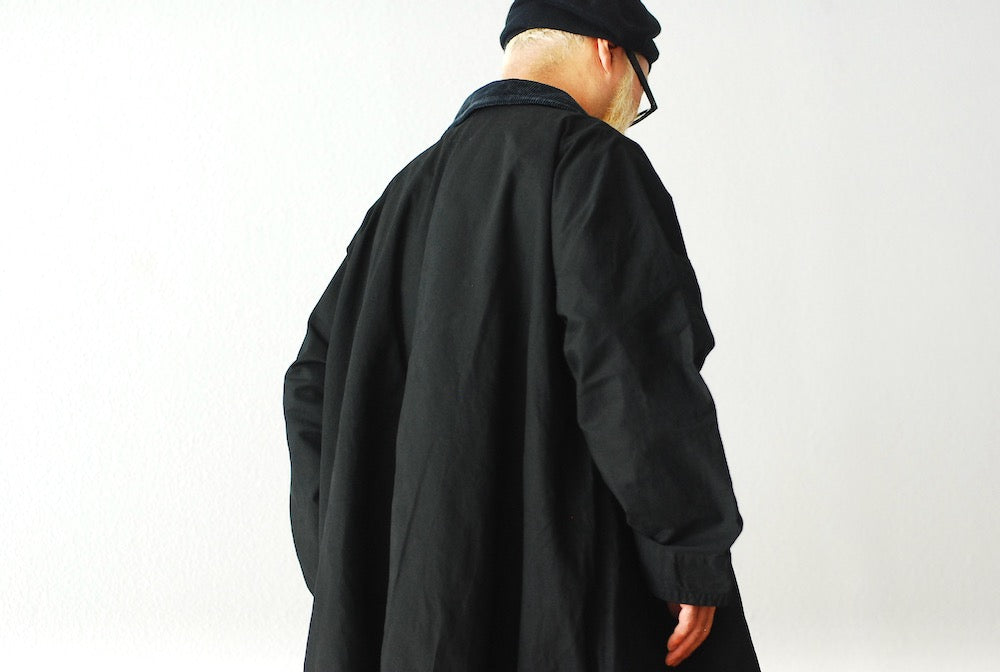 Porter Classic - PARAFFIN CORDUROY SWING COAT - BLACK SIZE 3